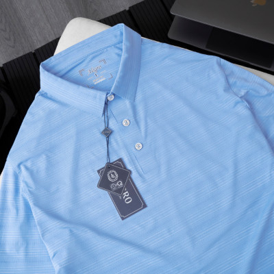 Áo polo golf nam ngắn tay ALIGRO chất vải coolmax kẻ ngang màu xanh blue năng động ALGPLO117