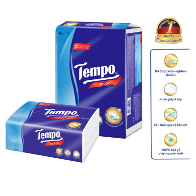 Lốc 4 Gói Khăn Giấy Cao Cấp Tempo Softpack Không Mùi, 4 Lớp, Không Gây Kích Ứng Da (90 Tờ/ Gói) - Thương Hiệu Đức