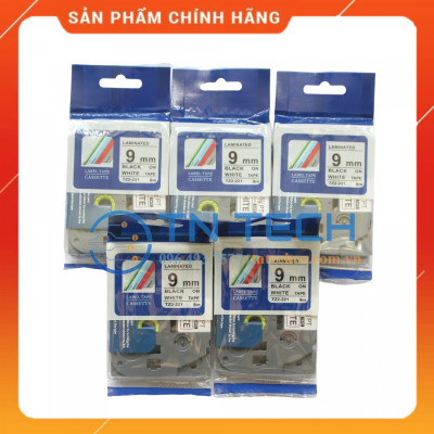 Nhãn In Tz2-221 - Đen nền trắng 9mm x 8m - Dùng cho máy in BROTHER - AIMO - PUTY [Hàng nhập khẩu]