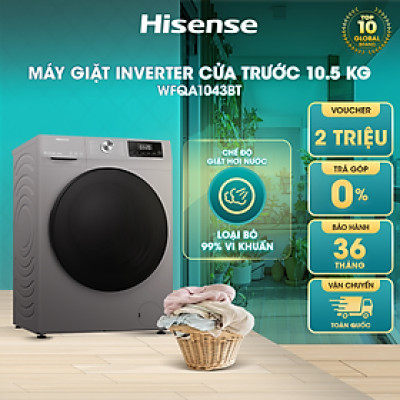 Máy giặt Hisense Inverter cửa ngang WFQA1043BT 10.5kg diệt khuẩn 99%, tiết kiệm điện, bảo hành 3 năm - HÀNG CHÍNH HÃNG