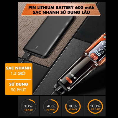 Tông đơ chấn viền Kemei KM-658 điều chỉnh 2 mức tốc độ có màn hình LCD có thể bấm viền, khắc tóc, cạo đầu - Hàng chính hãng