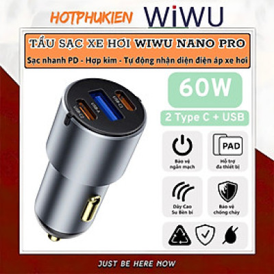 Tẩu củ sạc nhanh 60W cho xe hơi ô tô 2 PD3.0 Type- C + USB-A QC3.0 hiệu WIWU Nano Pro cho iphone 17 16 15 14 13 12 iPad Vivo Oppo samsung cho Macbook - hàng nhập khẩu