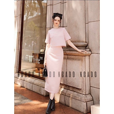 Set áo váy hồng ngắn tay NGADO , váy nữ , set đồ nữ , set đồ nữ , chân váy dài phối áo cổ tròn