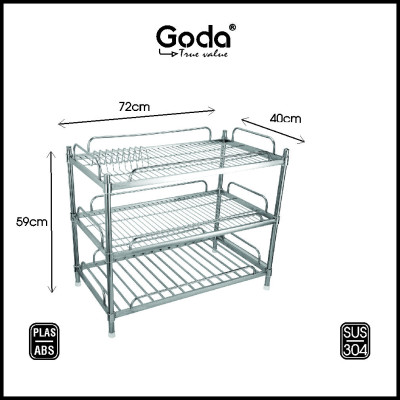 Kệ Inox 304 Úp Chén Dĩa 3 Tầng Goda - GD-116