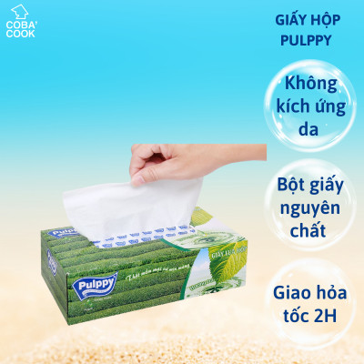 Giấy Lụa Hộp Pulppy Hương Trà Khăn Giấy Rút 100 Tờ 2 Lớp