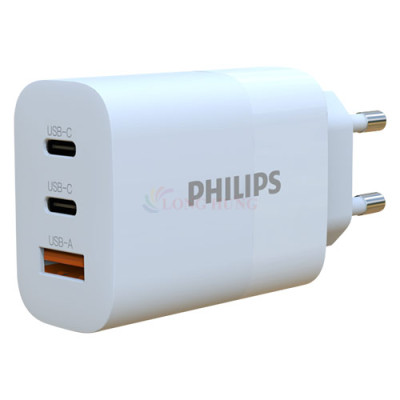 Sạc đa cổng Philips Wall Charger 1USB 2Type-C 65W QC 3.0 DLP6333CW/74 - Hàng chính hãng