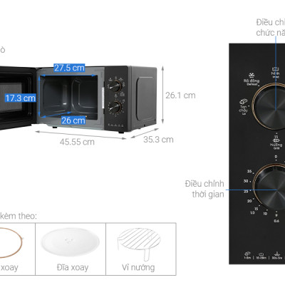 Lò vi sóng có nướng Electrolux EMG20K22B 20 lít Hàng chính hãng