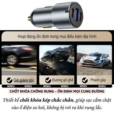 Tẩu củ sạc nhanh 60W cho xe hơi ô tô 2 PD3.0 Type- C + USB-A QC3.0 hiệu WIWU Nano Pro cho iphone 17 16 15 14 13 12 iPad Vivo Oppo samsung cho Macbook - hàng nhập khẩu