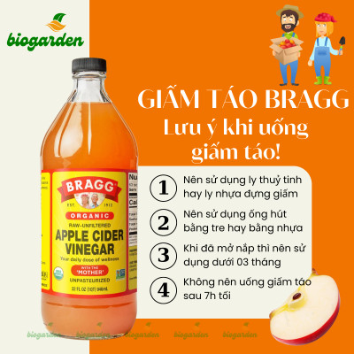 Giấm táo hữu cơ Organic Bragg 946ml Organic Apple Cider Vinegar 946ml (combo 4 chai)