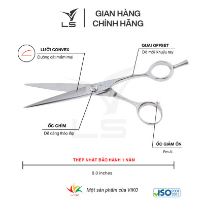 Kéo cắt tóc LS JP-601 lưỡi thẳng quai offset phẳng đỡ ngón tháo rời-tặng bao da và bộ vệ sinh kéo