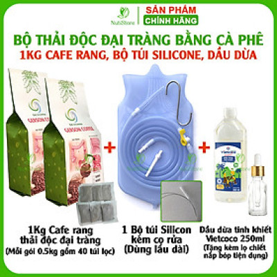 Bộ thải độc đại tràng bằng cà phê (bộ 80 ngày) cà phê dùng trong 80 ngày, dụng cụ bộ túi silicone có thể dùng lâu dài