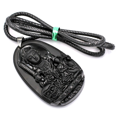 Dây Chuyền Mặt Văn Thù Bồ Tát - Thạch Anh Đen 6cm DETES3 - Kèm Hộp Nhung - Tuổi Mão