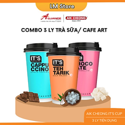 Combo 3 Ly Trà Sữa/ Cà Phê Aik Cheong Malaysia Tiện Dụng Kèm Topping (Trà Sữa Truyền Thống, Cappuccino, Chocolate)