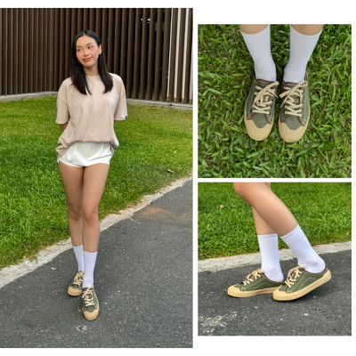 Giày Sục Đạp Gót Mules Vải Sneaker Unisex Tăng Chiều Cao 4cm DINCOX E10 Matcha