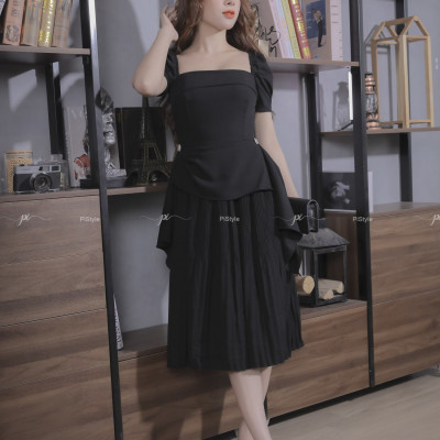 Váy Eo Cách Điệu Màu Đen 23V001 Cao Cấp Pi Style