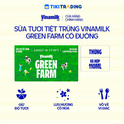 Thùng 48 hộp Sữa Tươi Tiệt Trùng Vinamilk Green Farm có đường 110ml