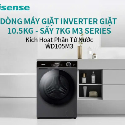 Máy giặt sấy Hisense Inverter Pro 10.5kg WD105M3 giặt thông minh AI, điều khiển từ xa, bảo hành 3 năm - HÀNG CHÍNH HÃNG