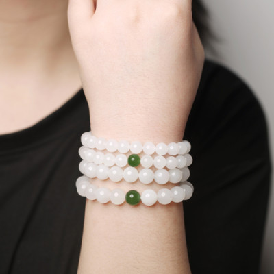 Vòng tay phong thủy, vòng tay may mắn đá mã não trắng mix 1 hạt đá thạch anh xanh