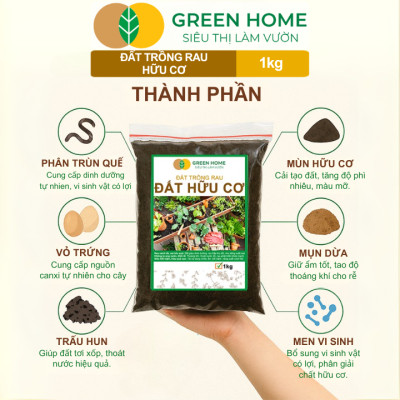 Đất Trồng Rau GreeHome, Sfarm, Bao 20dm3 (10kg), Hữu Cơ, Trộn Sẵn, Đầy Đủ Dinh Dưỡng Cho Rau, Củ