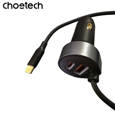 Tẩu sạc Choetech TC0030 nhanh ô tô 65W  tích hợp thêm dây cáp sạc lò xo Type C (Hàng chính hãng)
