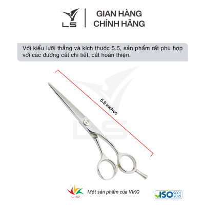 Kéo cắt tóc LS JP551 lưỡi thẳng quai offset vênh đỡ ngón tháo rời -tặng bao da và bộ vệ sinh kéo