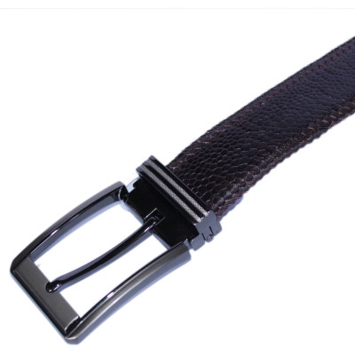 HJ4457-61-65-69 - Dây nịt nam da đà điểu đan viền đầu kim màu đen, nâu đất, vàng bò, nâu đỏ