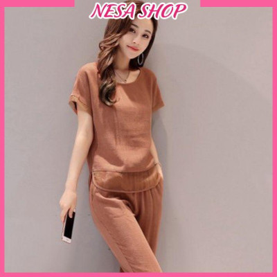 Đồ bộ trung niên tay ngắn cho Bà cho Mẹ, chất liệu Đũi mát mẻ, thấm hút mồ hôi, đồ bộ mặc nhà NeSa Shop ĐBH.27