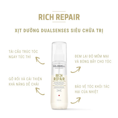 Xịt Dưỡng Phục Hồi Tóc Hư Tổn Goldwell Rich Repair Tái Tạo Tóc Tức Thì, Tóc Bóng Khỏe Tự Nhiên