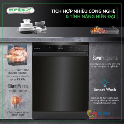 Máy rửa bát Eurosun SMS81EU19EB - Hàng chính hãng