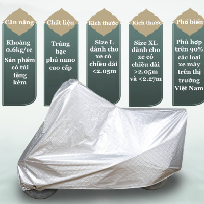 [3 LỚP CAO CẤP - CHÍNH HÃNG] Bạt phủ xe máy chất lượng tốt, chống mưa nắng, bụi bẩn, vải dù pha nilon chống thấm tuyệt đối dododios