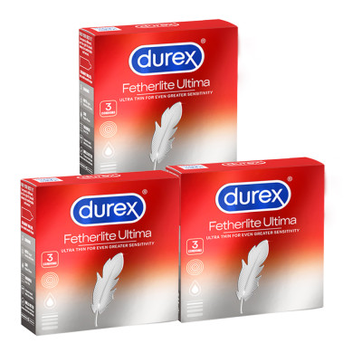 Bộ 3 hộp bao cao su Durex Fetherlite Ultima siêu mỏng, size 52 mm, 3 bao/hộp