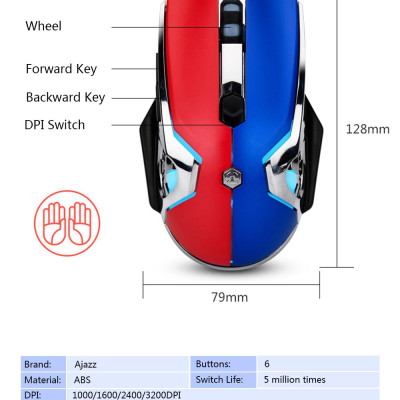 Chuột chơi game có dây USB 6 phím Lập trình macro tùy chỉnh 3200DPI cho văn phòng tại nhà Ajazz AJ120 
