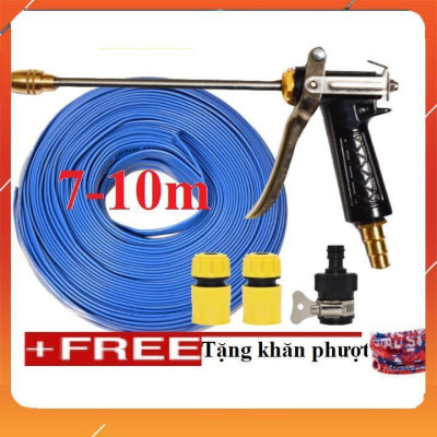 Bộ dây vòi xịt nước rửa xe, tưới cây , tăng áp 3 lần, loại 7m, 10m 206318 đầu đồng, cút,nối đen+  khăn phượt
