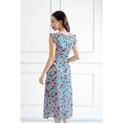 Đầm maxi hoa xanh Tri