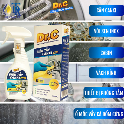 Tẩy Cặn Canxi Nhà Tắm,Tẩy Vách Kính Vòi Sen Inox,Tẩy Ố Vàng Nhà Vệ Sinh Lavabo- Plus Dr.C 300ml