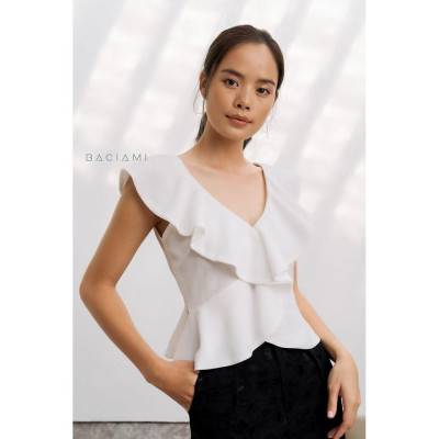 Baciami-Áo Voan Trắng Cổ Bèo