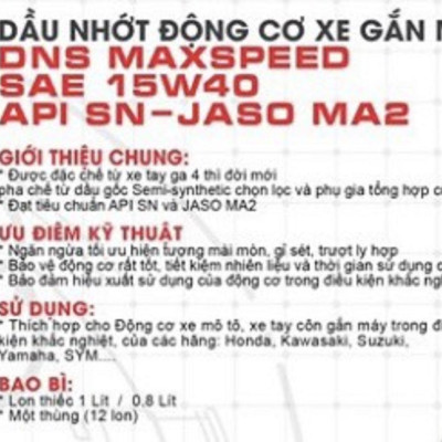 Dầu Nhớt DENIS OIL Cho Động Cơ Xe Gắn Máy 4 Thì 15W40 ( 0.8 Lít ).