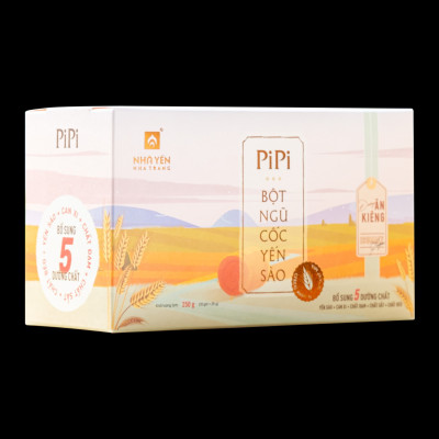 Bột Ngũ Cốc Yến Sào PiPi - Nhà Yến Nha Trang - Hộp 10 Gói  - Loại Ít Đường - Bột Ngũ Cốc Ăn Kiêng Giảm Cân - Bột Ngũ Cốc Dinh Dưỡng - Hàng Chính Hãng