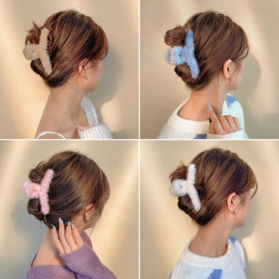 Kẹp Tóc Phủ Lông Cỡ Lớn Phong Cách Hàn Quốc, Kẹp Tóc Thu Đông Dễ Thương