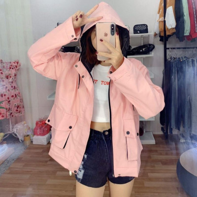 Áo khoác nữ Áo khoát nữ kaki chống nắng Túi Hộp Nắp Xéo xinh xinh xinh xinh-A159