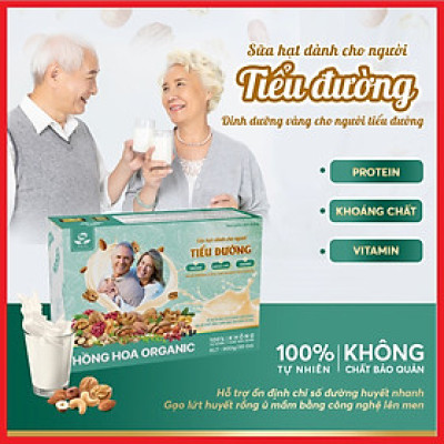 Sữa hạt dành cho người Tiểu Đường Hồng Hoa Organic 36gói/ 900g – Hỗ trợ kiểm soát Đường huyết, Hữu Cơ, Thuần chay, không hương liệu, không chất bảo quản
