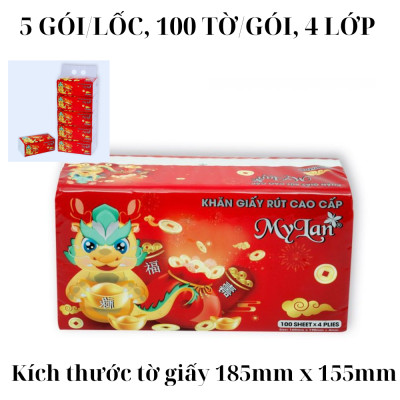 10 Gói Khăn Giấy Rút Tết Cao Cấp MyLan Siêu Dai Mềm Mịn, Không Bụi, An Toàn Cho Da, Hàng Chính Hãng