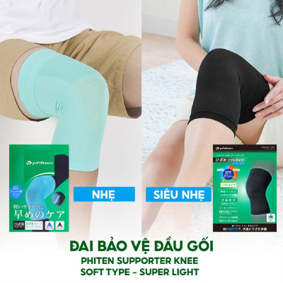Đai bảo vệ đầu gối loại siêu nhẹ Phiten supporter knee soft super light AP254014/AP254016