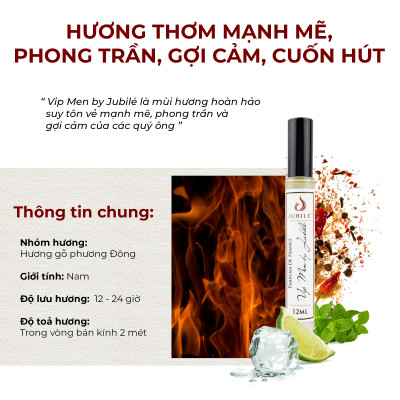 Vip Men by Jubilé - Tinh dầu nước hoa Pháp nữ Dạng lăn 12ml Thơm Lâu, Sang Trọng, Quyến Rũ