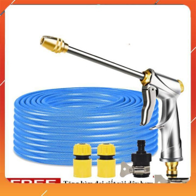 Vòi Xịt️Evoucher Bộ dây vòi xịt nước rửa xe, tưới cây , tăng áp 3 lần, loại 20m 206701-2 đầu đồng,cút,nối đen +  đai