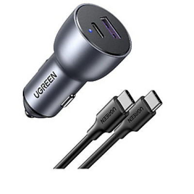 Ugreen 90797 PD45W + QC3.0 18W Màu XámTẩu Sạc nhanh cho xe hơi gồm cổng USB-C PD45W + USB-A QC3.0 18W CD213 - Hàng chính hãng