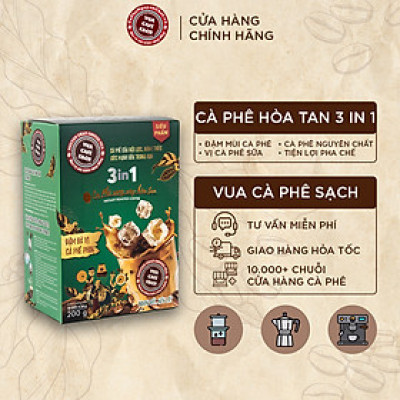 Cà phê hòa tan cao cấp 3 in 1 hương vị nguyên chất, đậm đà vị cà phê phin, thơm mùi cà phê rang - Hộp 10 gói x 200g