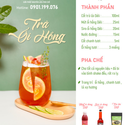 Siro ổi hồng Déli - 1 lít - đậm đặc, chuyên dùng pha chế trà trái cây, soda