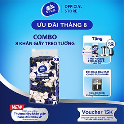 [MUA 8 GÓI KHĂN TREO TƯỜNG TẶNG 1 GÓI + 2 GÓI KHĂN RÚT SIZE S + ẤM TRÀ ] Khăn giấy treo tường cao cấp Vinda Prestige 4
