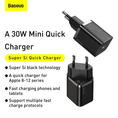 Củ Sạc Nhanh Baseus Super Si IC 30W EU - Hàng Chính Hãng